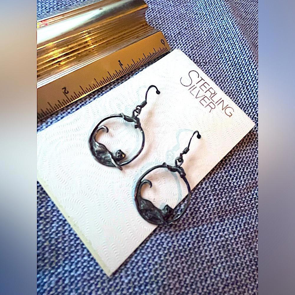 Sterling Silver‎ Cat Earrings - Unique Artisan Design​ - Picture 2 of 3